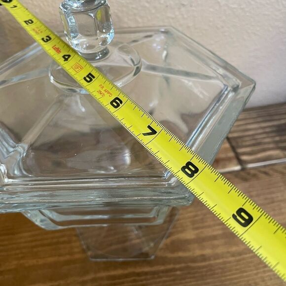 Vintage Pressed Glass Hexagon Shaped Candy Dish with Lid - Picture 12 of 15